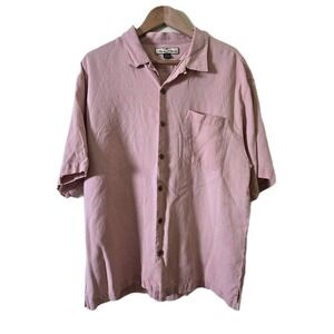 Tommy Bahama Men's XL Cigar Club Silk Camp Shirt‎ Pink Embroidered Back